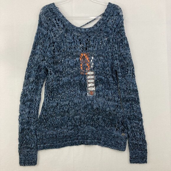 New Harley Davidson Large Blue Open Knit Relaxed Slouchy Women's Sweater - Picture 1 of 10